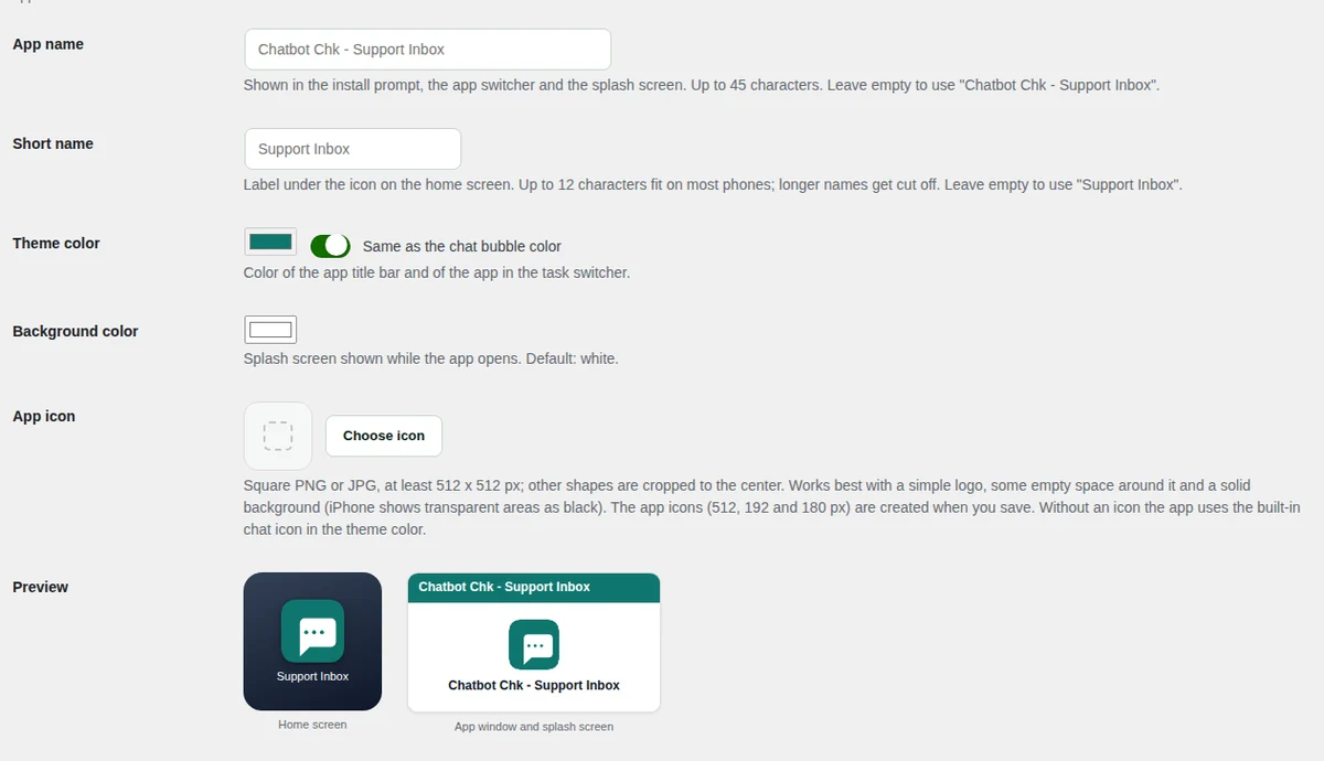 Branding: how the Support Inbox looks when installed.