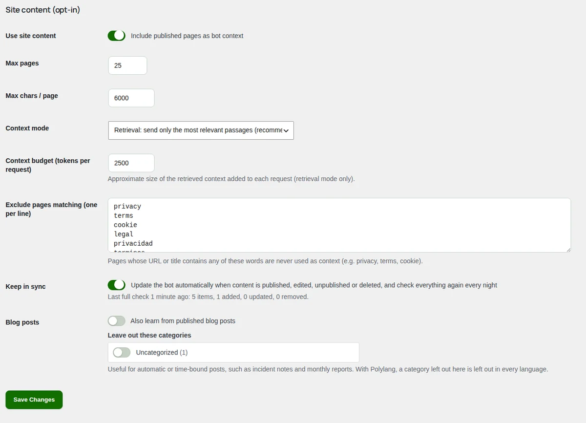 Advanced options: what the bot reads from the site.