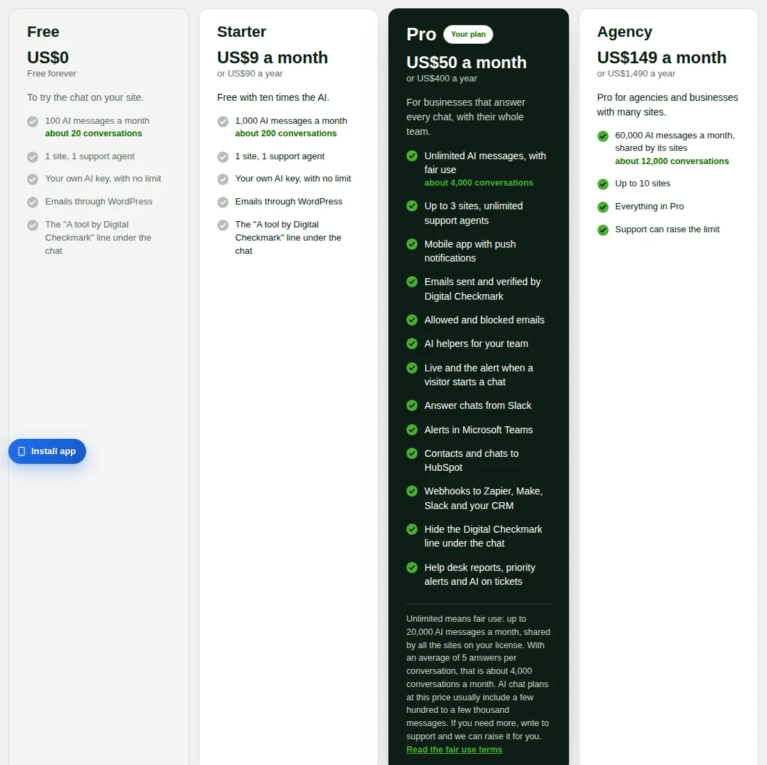 The Plans screen, with the plan this site is on.