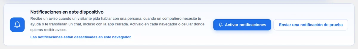 Notificaciones en este dispositivo: actívalas y envía una prueba.