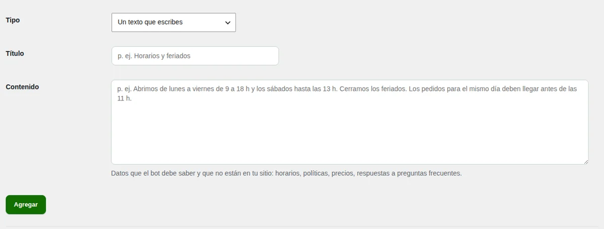 Agregar elemento: un texto que escribes, o una página web o un sitio completo.