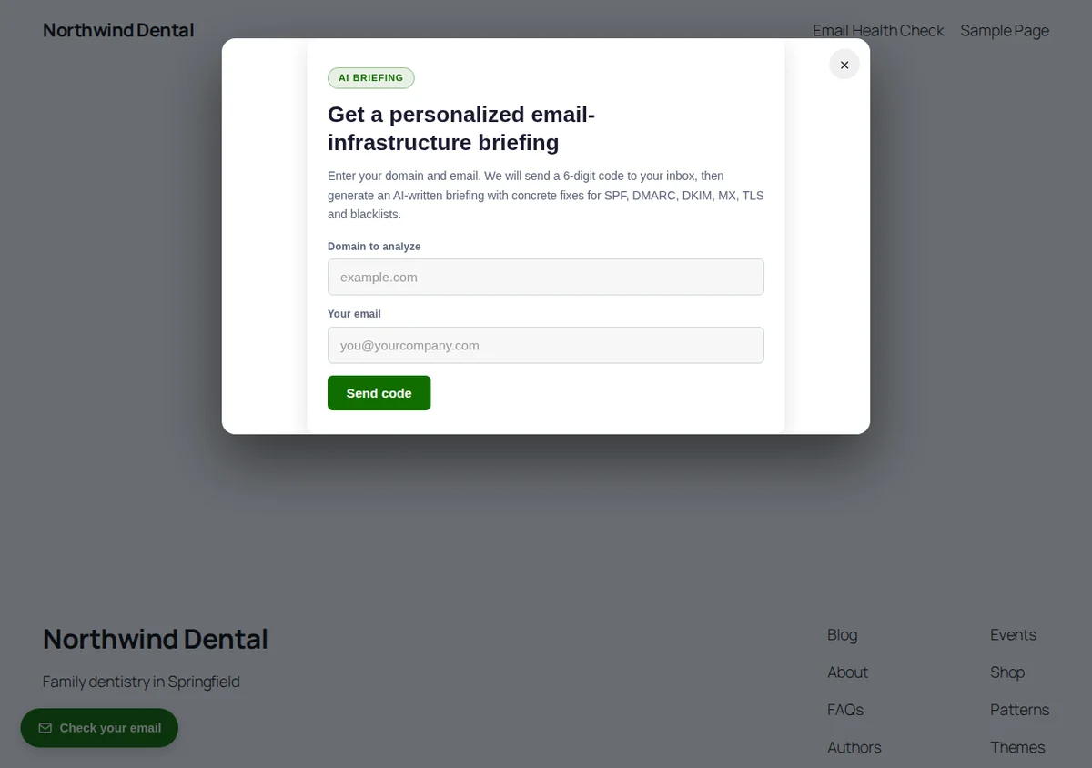 The floating button, open over a page.