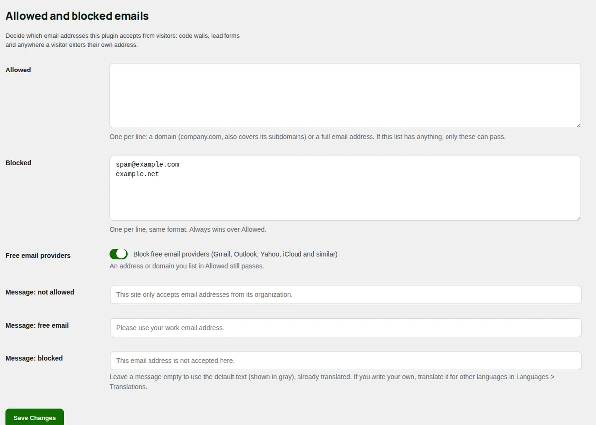 Allowed and blocked emails.