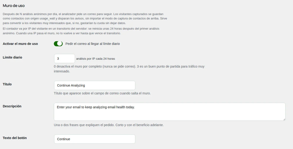 El bloque Usage Wall.