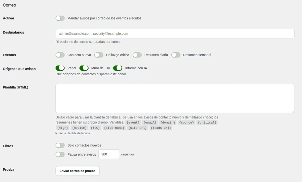 El canal de correo de Notifications.