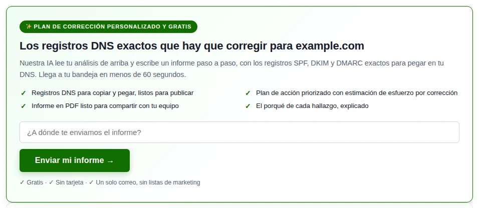 La tarjeta que ofrece el informe, arriba de los resultados.
