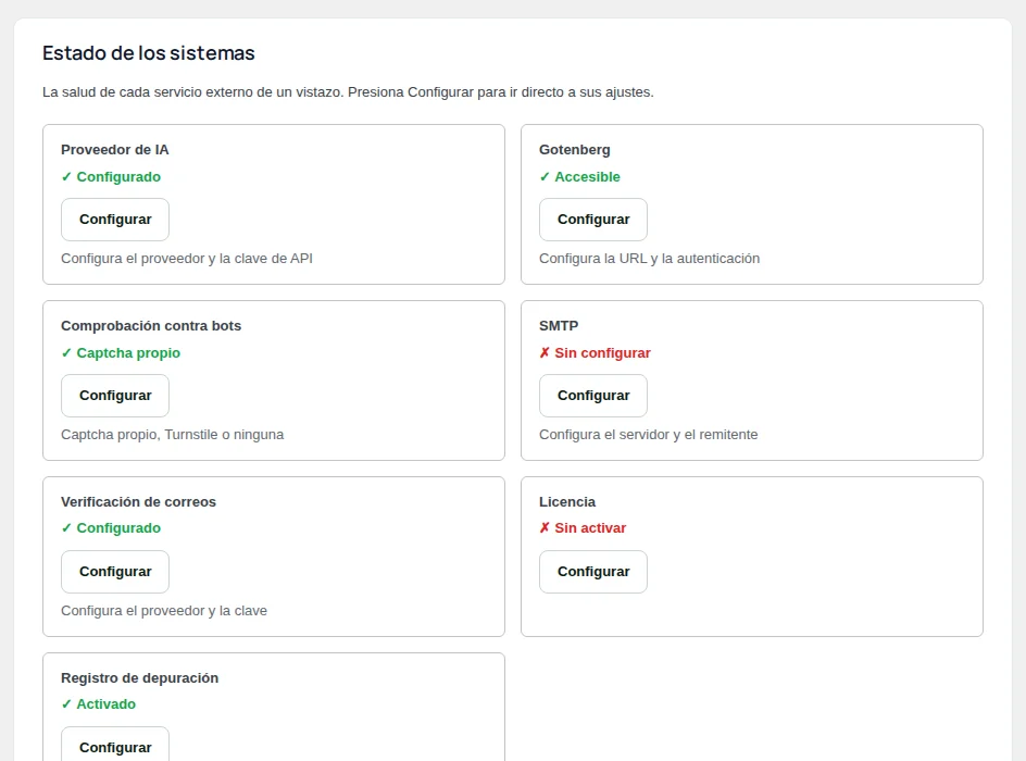 Subsystem Status en Plugin Info.