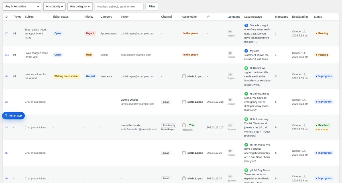 Support with tickets: filters and columns.