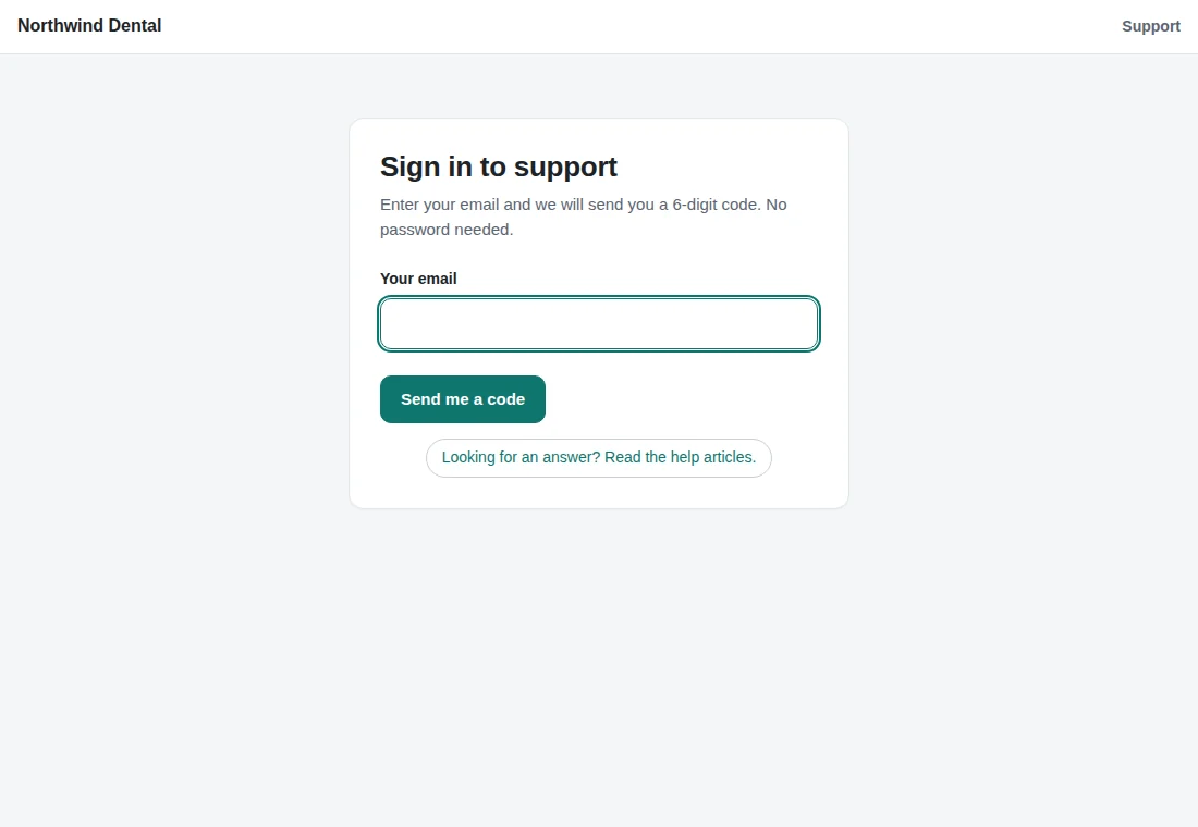 The portal: sign in with a code sent to the email.