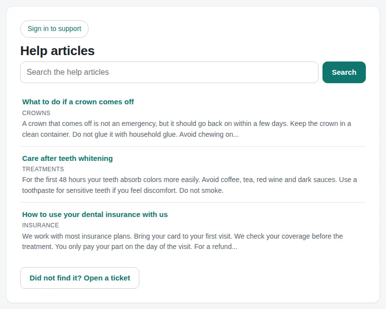 Help articles in the portal.