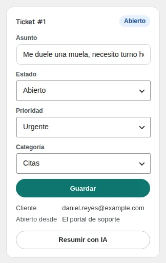 La tarjeta del ticket en una conversación.