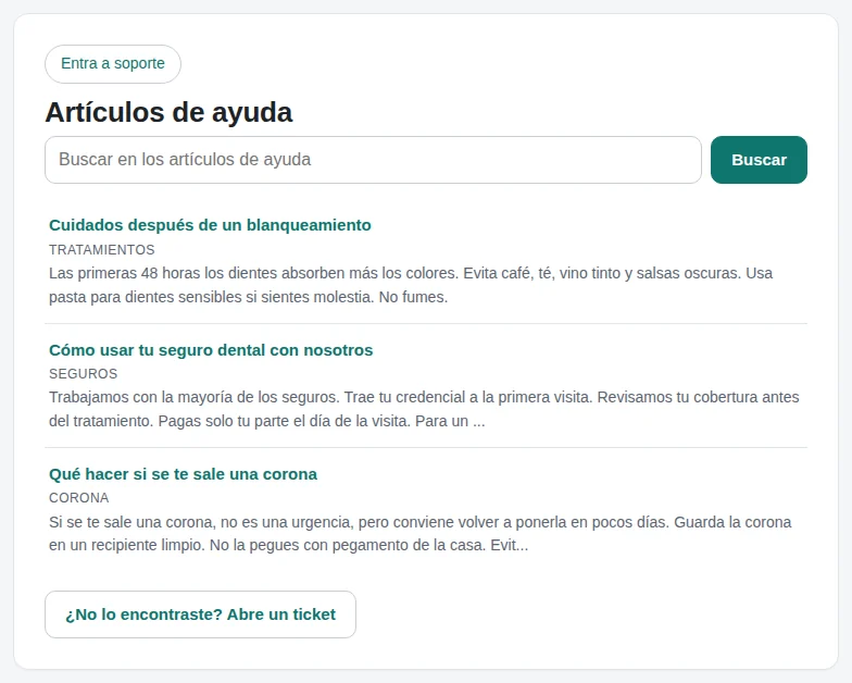 Los artículos de ayuda en el portal.