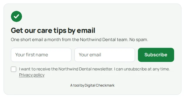 An inline newsletter form at the end of a post, in the site's fonts.