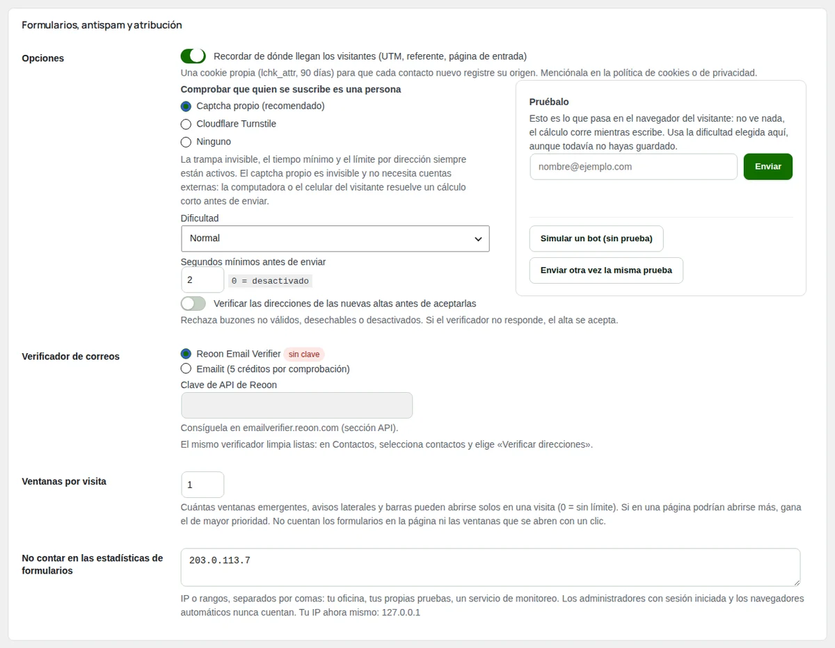 El control de bots en Ajustes: las tres opciones, la dificultad, los segundos mínimos y la vista previa para probarlo.