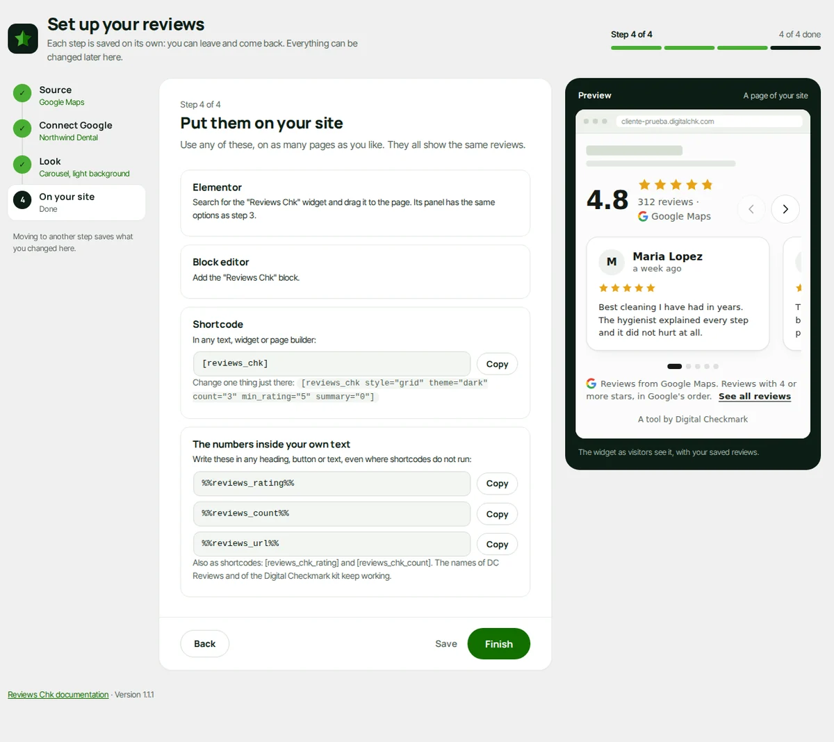 Step 4: Elementor, the block, the shortcode and the numbers inside your own text.