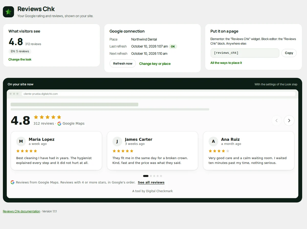 Overview: the widget as visitors see it, the Google connection and how to place it.