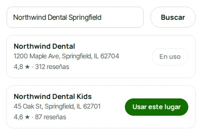 La búsqueda: tu negocio y otros parecidos, con su calificación.