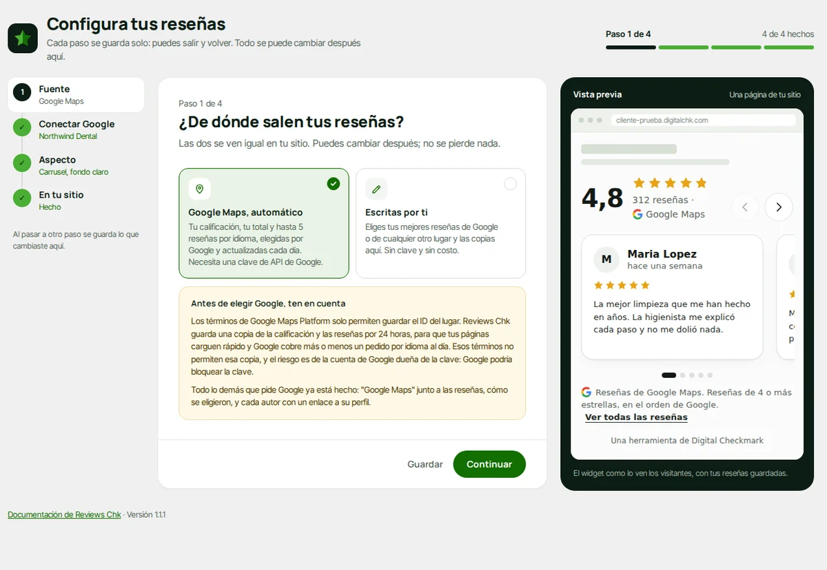 Paso 1: Google Maps o escritas por ti, con lo que significa cada opción.